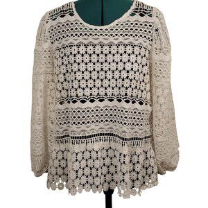 Womens Hollow Out Boho Lace Crochet Blouse Size L Cover Floral Design Beachy